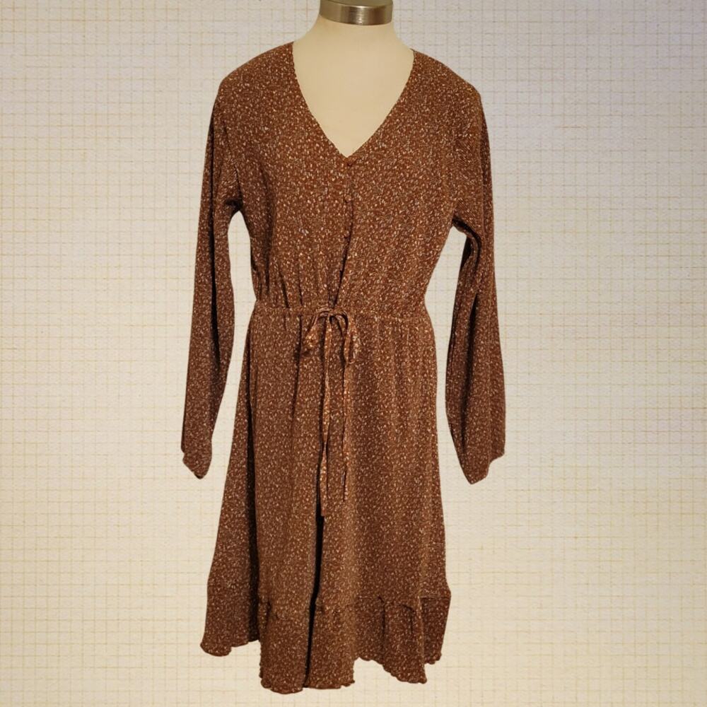 Cottagecore Prairie Ruffle Midi Dress MikaRose XL Button Front Stretchy Waist